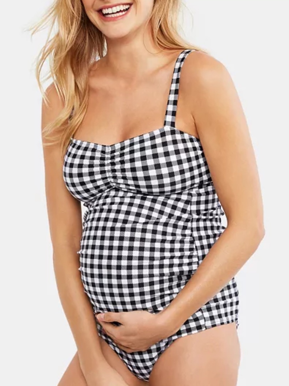 Maternity Beach Bump Black and White Gingham Tankini Two-Piece/ Medium